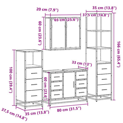4-tlg. Badmöbel-Set Grau Sonoma Holzwerkstoff
