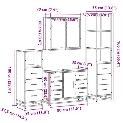 4-tlg. Badmöbel-Set Braun Eichen-Optik Holzwerkstoff