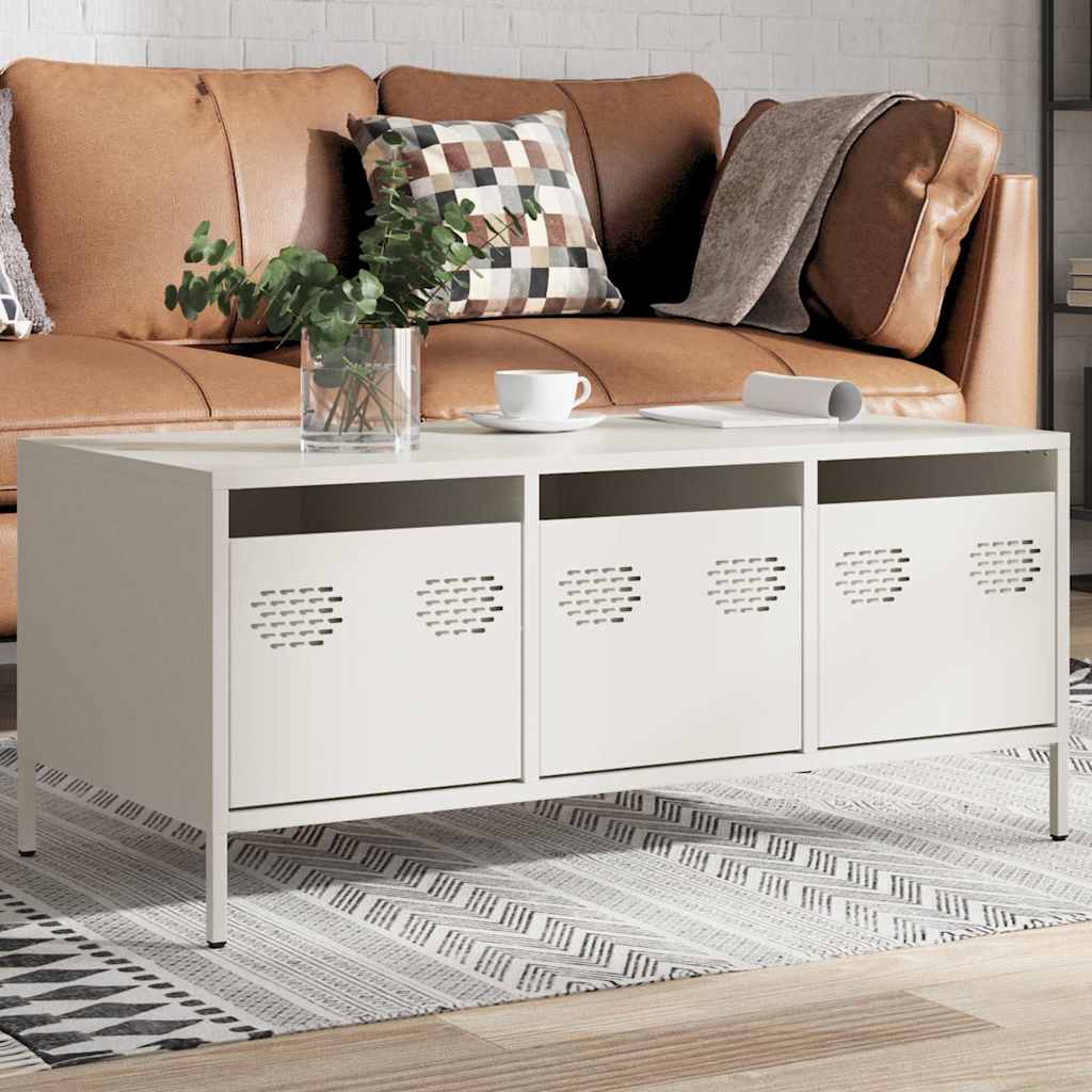 Sofabord Hvid 101,5x50x43,5 cm Koldvalset stål
