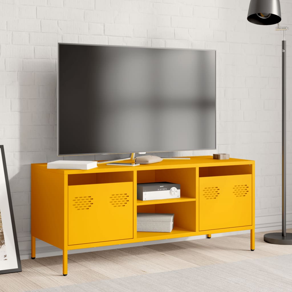 TV-skab Sennep Gul 101,5x39x43,5 cm Koldvalset stål