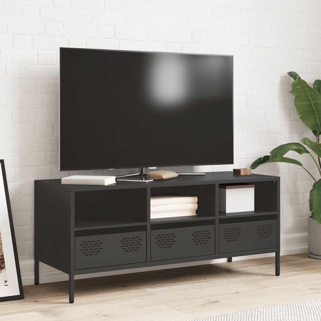 TV-skab Sort 101,5x39x43,5 cm Koldvalset stål