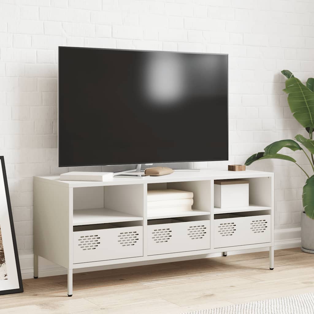 TV-skab Hvid 101,5x39x43,5 cm Koldvalset stål