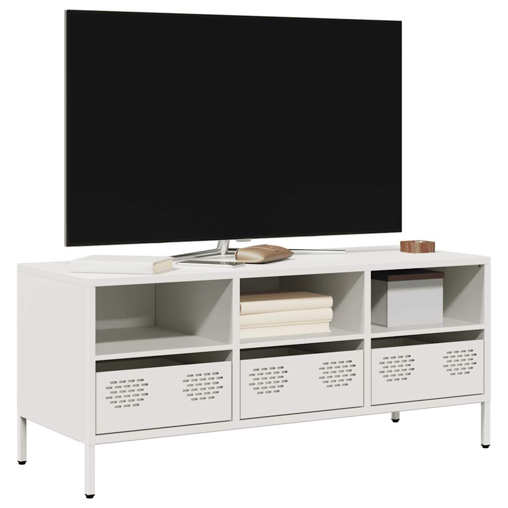 TV-skab Hvid 101,5x39x43,5 cm Koldvalset stål