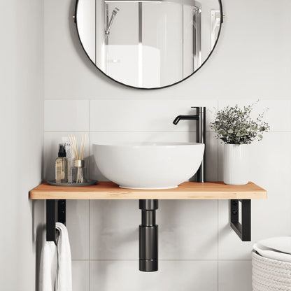 Waschbeckenregal Wandmontage Stahl und Massivholz Buche