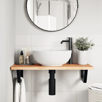 Waschbeckenregal Wandmontage Stahl und Massivholz Buche