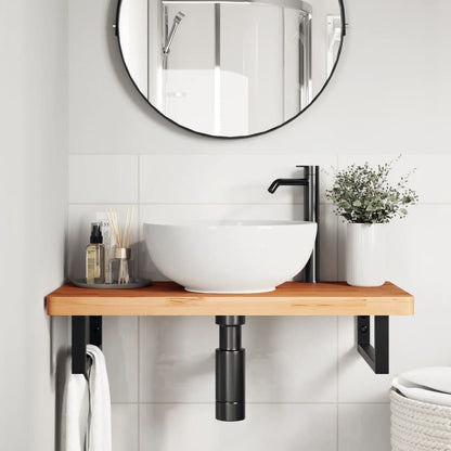 Waschbeckenregal Wandmontage Stahl und Massivholz Buche