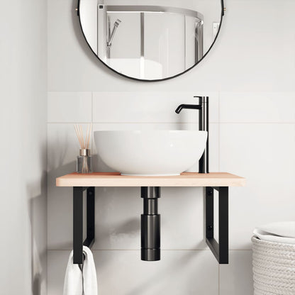 Waschbeckenregal Wandmontage Stahl und Massivholz Buche