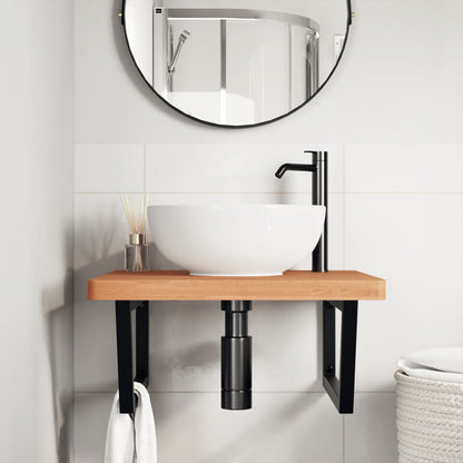 Waschbeckenregal Wandmontage Stahl und Massivholz Buche