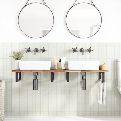 Waschbeckenregal Wandmontage Stahl und Akazienholz