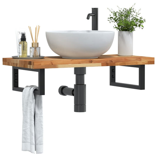 Waschbeckenregal Wandmontage Stahl und Akazienholz
