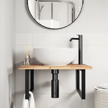 Waschbeckenregal Wandmontage Stahl und Akazienholz