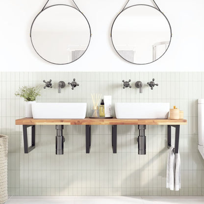 Waschbeckenregal Wandmontage Stahl und Akazienholz