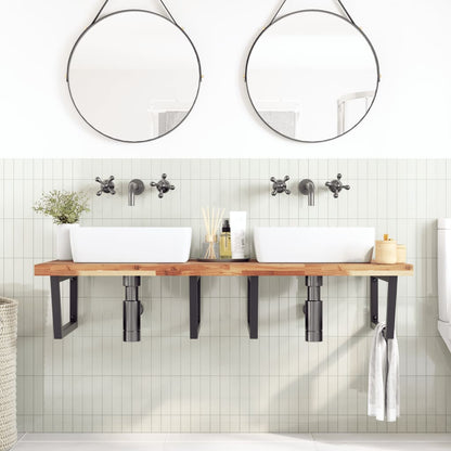 Waschbeckenregal Wandmontage Stahl und Akazienholz