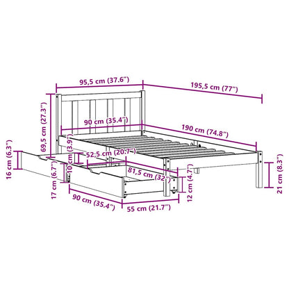 Massivholzbett ohne Matratze Weiß 90x190 cm Kiefernholz