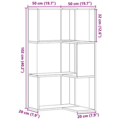 Eck-Bücherregal 3 Böden Weiß 50x50x102 cm Holzwerkstoff