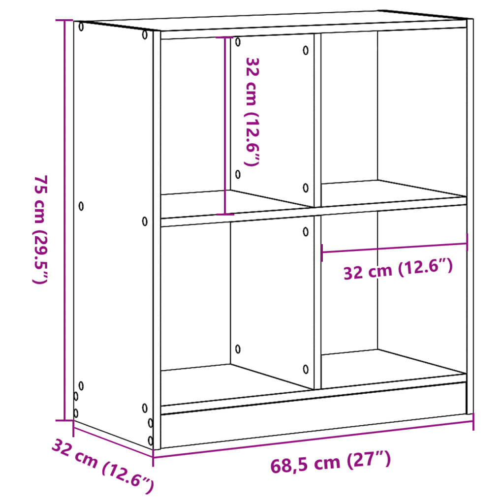 Bogreol Hvid 68,5x32x75 cm Træmateriale
