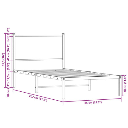 Metallbett ohne Matratze Räuchereiche 80x200 cm