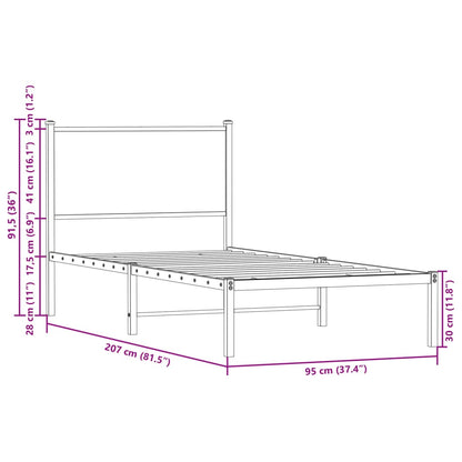 Metalseng uden madras røget eg 90x200 cm