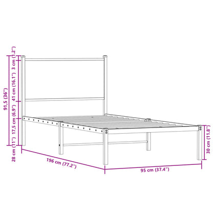 Metallbett ohne Matratze Sonoma-Eiche 90x190 cm