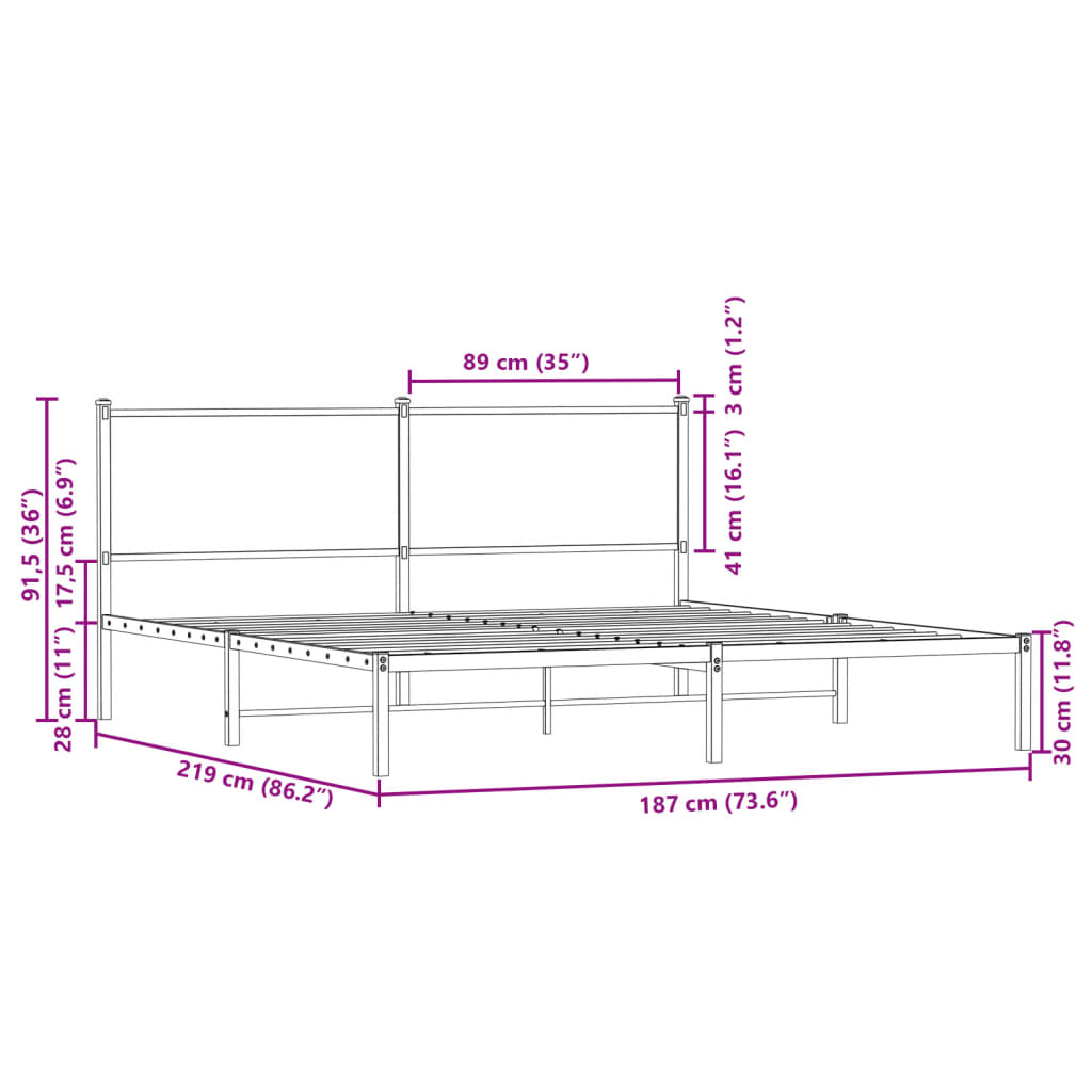 Metallbett ohne Matratze Sonoma-Eiche 183x213 cm