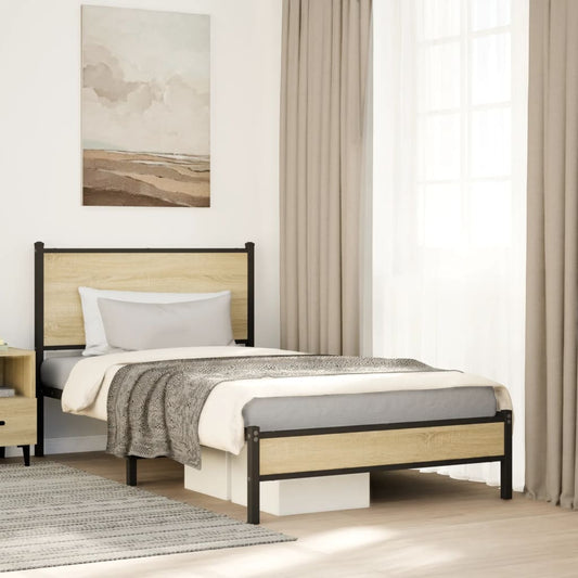 Metallbett ohne Matratze Sonoma-Eiche 100x200 cm