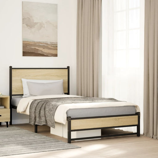 Metallbett ohne Matratze Sonoma-Eiche 107x203 cm