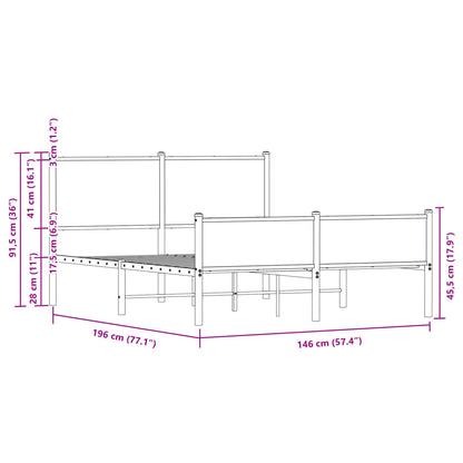 Metallbett ohne Matratze Sonoma-Eiche 140x190 cm