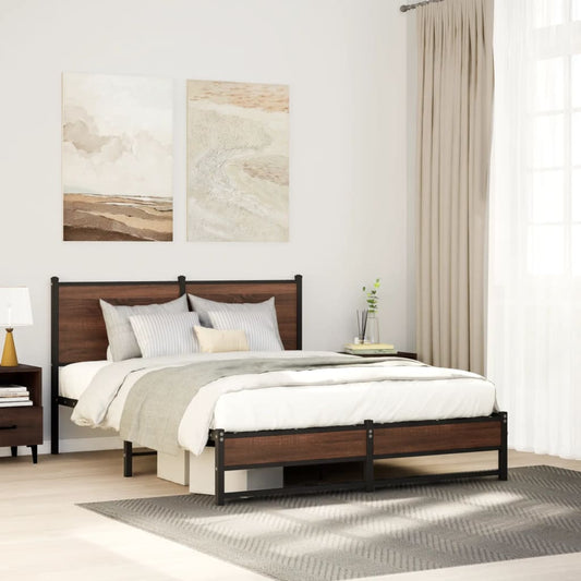Metallbett ohne Matratze Braun Eichen-Optik 137x190 cm