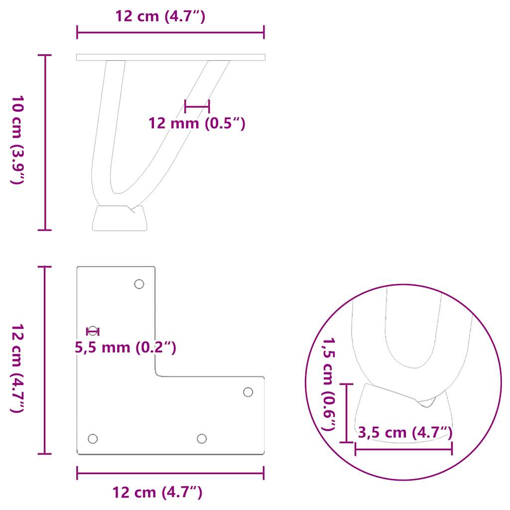 Haarnadelbeine für Couchtisch 4 Stk. Schwarz 10 cm Massivstahl