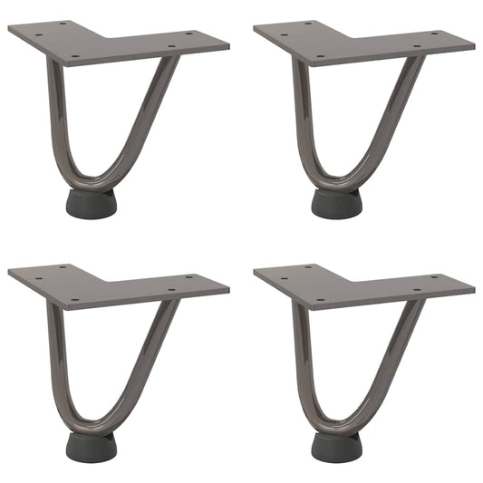 Haarnadelbeine für Couchtisch 4 Stk. Naturstahl 10 cm Massivstahl