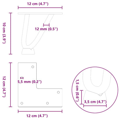 Haarnadelbeine für Couchtisch 4 Stk. Naturstahl 10 cm Massivstahl