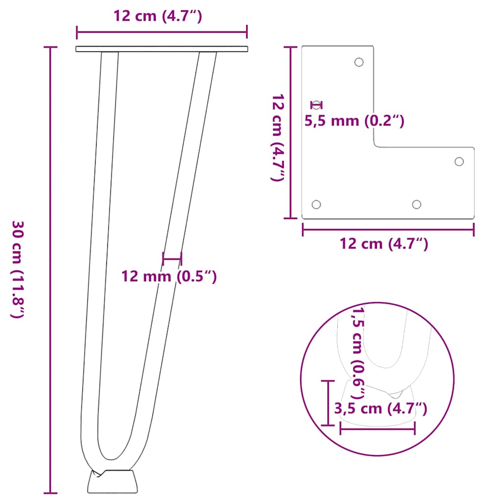 Haarnadelbeine für Couchtisch 4 Stk. Anthrazit 30 cm Massivstahl