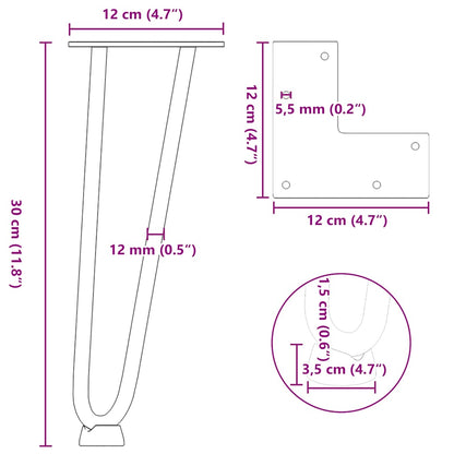 Haarnadelbeine für Couchtisch 4 Stk. Naturstahl 30 cm Massivstahl