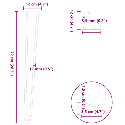 Haarnadelbeine für Konsolentische 4 Stk. Schwarz 72 cm Massivstahl