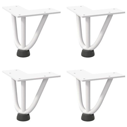 Haarnadelbeine für Couchtisch 4 Stk. Weiß 10 cm Massivstahl
