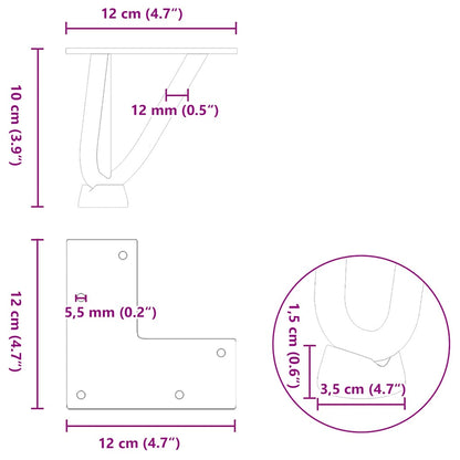 Haarnadelbeine für Couchtisch 4 Stk. Weiß 10 cm Massivstahl