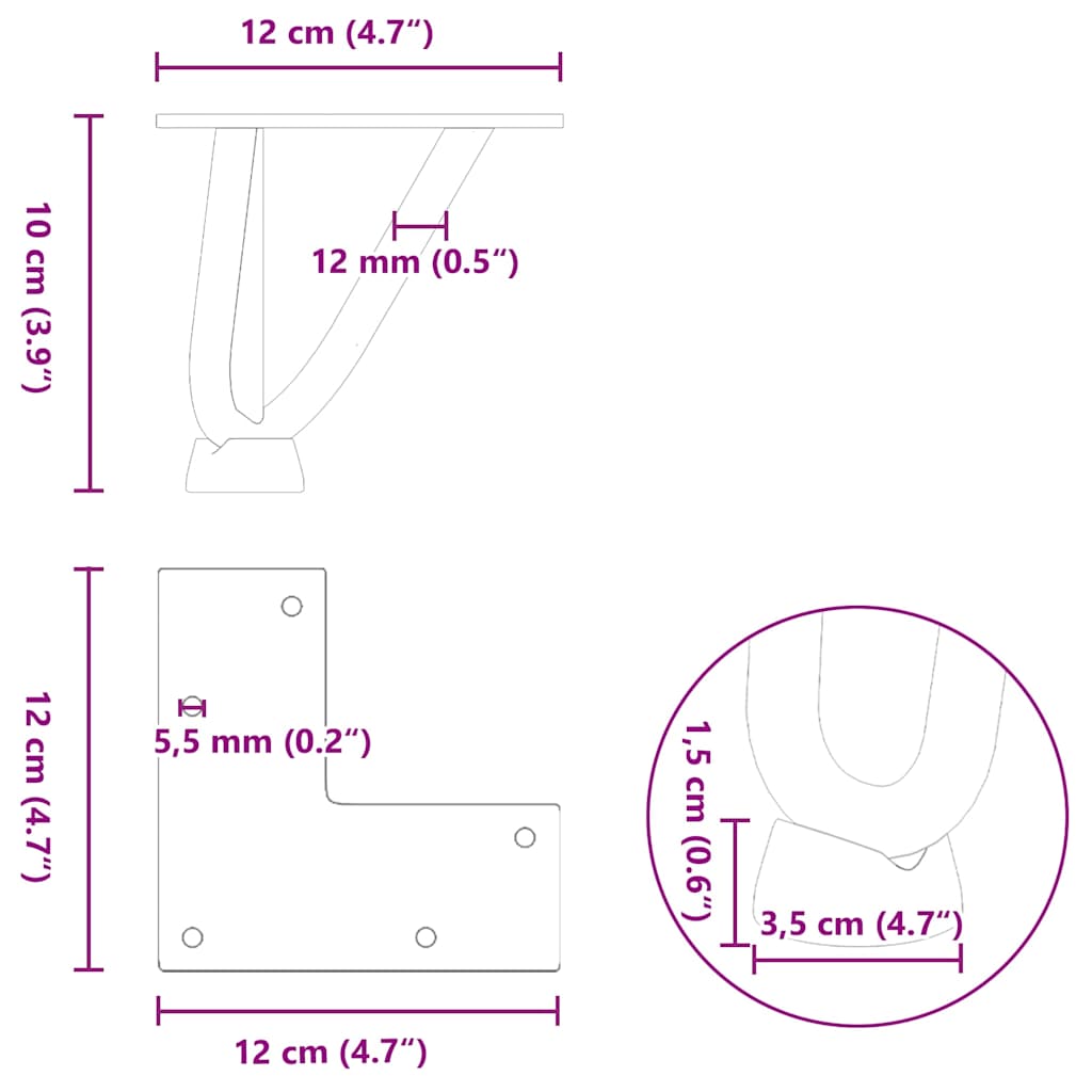Haarnadelbeine für Couchtisch 4 Stk. Anthrazit 10 cm Massivstahl