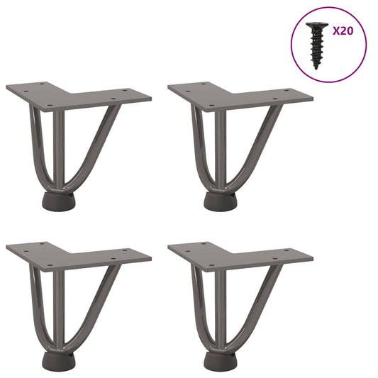Haarnadelbeine für Couchtisch 4 Stk. Naturstahl 10 cm Massivstahl