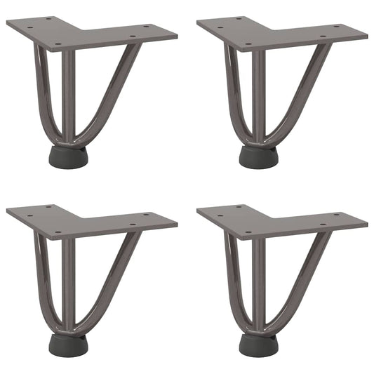 Haarnadelbeine für Couchtisch 4 Stk. Naturstahl 10 cm Massivstahl