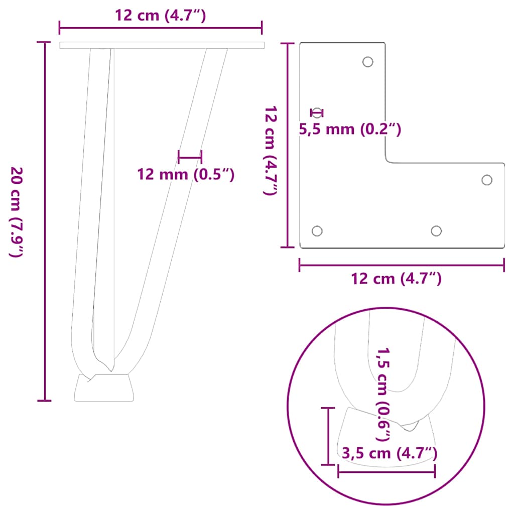Haarnadelbeine für Couchtisch 4 Stk. Anthrazit 20 cm Massivstahl