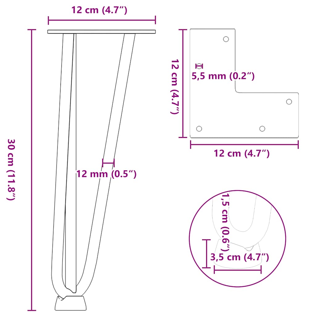 Haarnadelbeine für Couchtisch 4 Stk. Anthrazit 30 cm Massivstahl