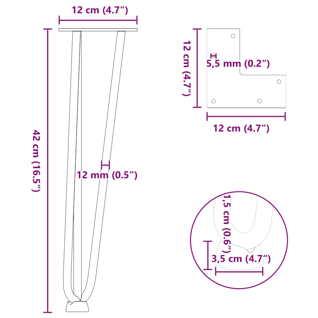 Haarnadelbeine für Couchtisch 4 Stk. Weiß 42 cm Massivstahl
