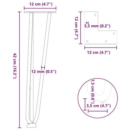 Haarnadelbeine für Couchtisch 4 Stk. Weiß 42 cm Massivstahl