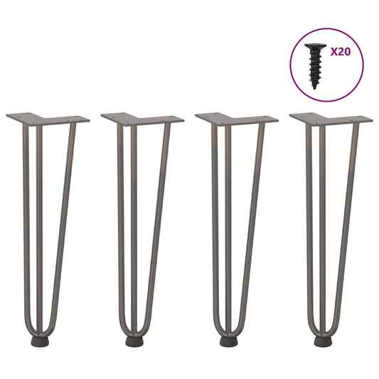 Haarnadelbeine für Couchtisch 4 Stk. Naturstahl 42 cm Massivstahl