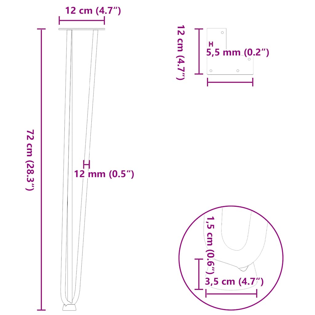 Haarnadelbeine für Konsolentische 4 Stk. Schwarz 72 cm Massivstahl