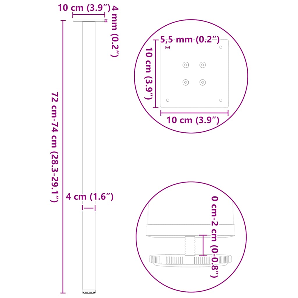 Konsolentischbeine 4 Stk. Naturstahl 72-74 cm Stahl