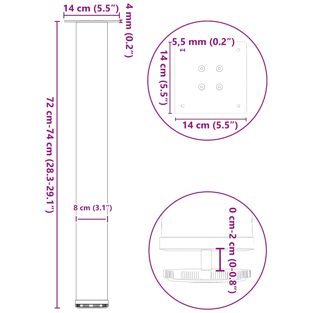 Konsolentischbeine 4 Stk. Anthrazit 72-74 cm Stahl