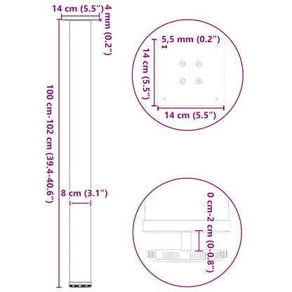 Bartischbeine 4 Stk. Schwarz 100-102 cm Stahl