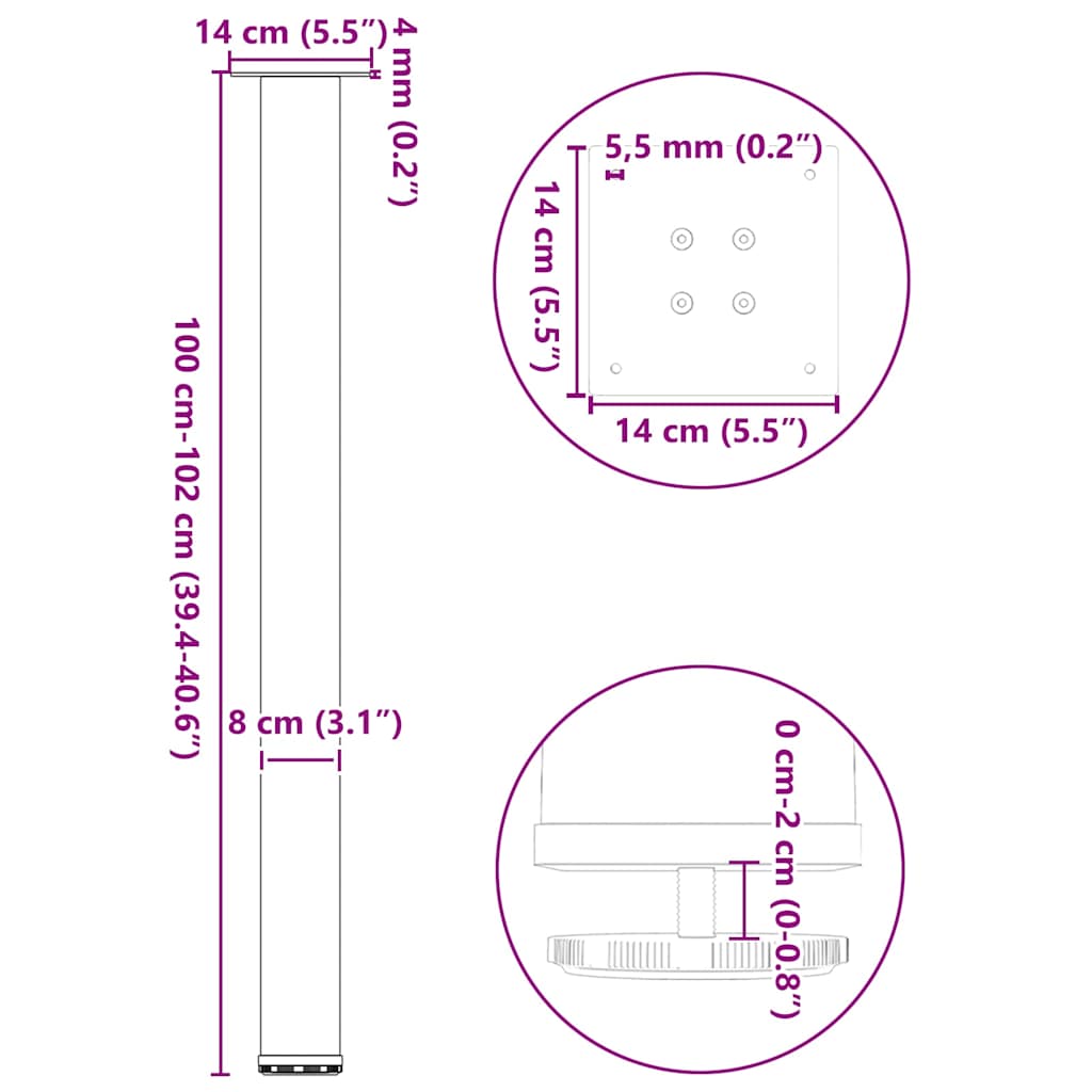 Bartischbeine 4 Stk. Weiß 100-102 cm Stahl