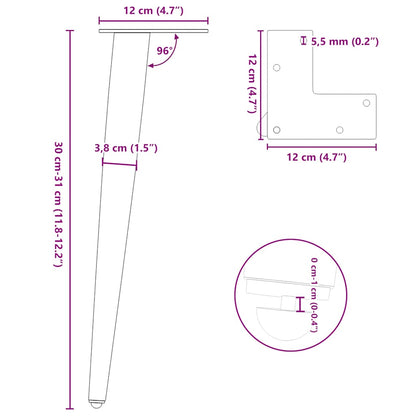 Couchtischbeine Konische Form 4 Stk. Weiß 30-31 cm Stahl